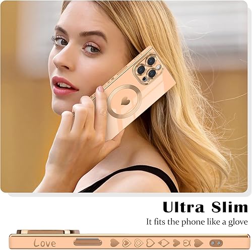 Miniatura 2 de Newseego Funda magnética para iPhone 13 Pro Max, funda cuadrada de lujo con borde chapado en corazón para mujeres y hombres, TPU suave, a prueba de