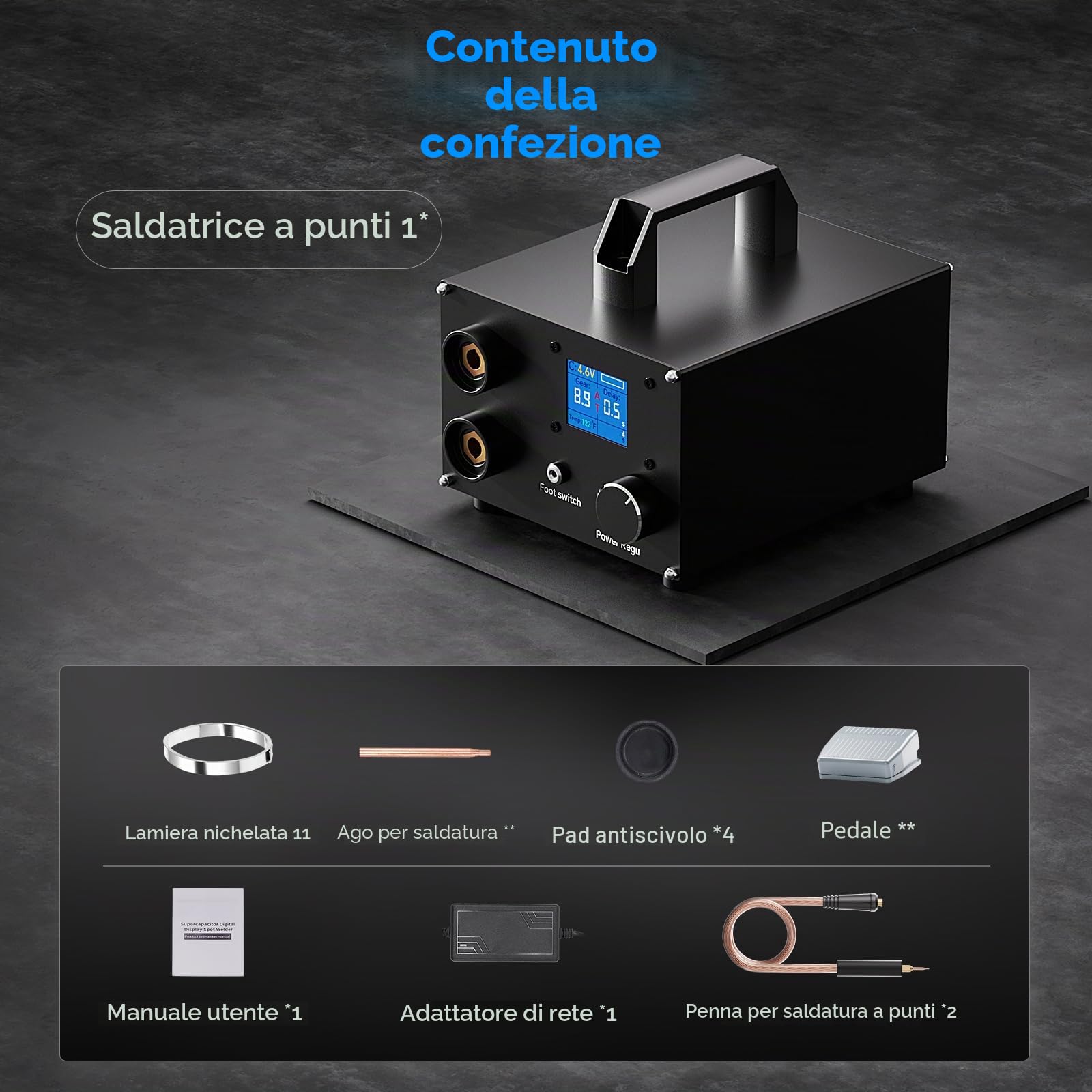 SEESII Saldatrice a punti con condensatore - SE-223 Saldatrici a punti per batterie con condensatore 3000 F 250 velocità regolabili, saldatrice a punti con LCD da 4,57 cm per nastro di nichel da 0,1