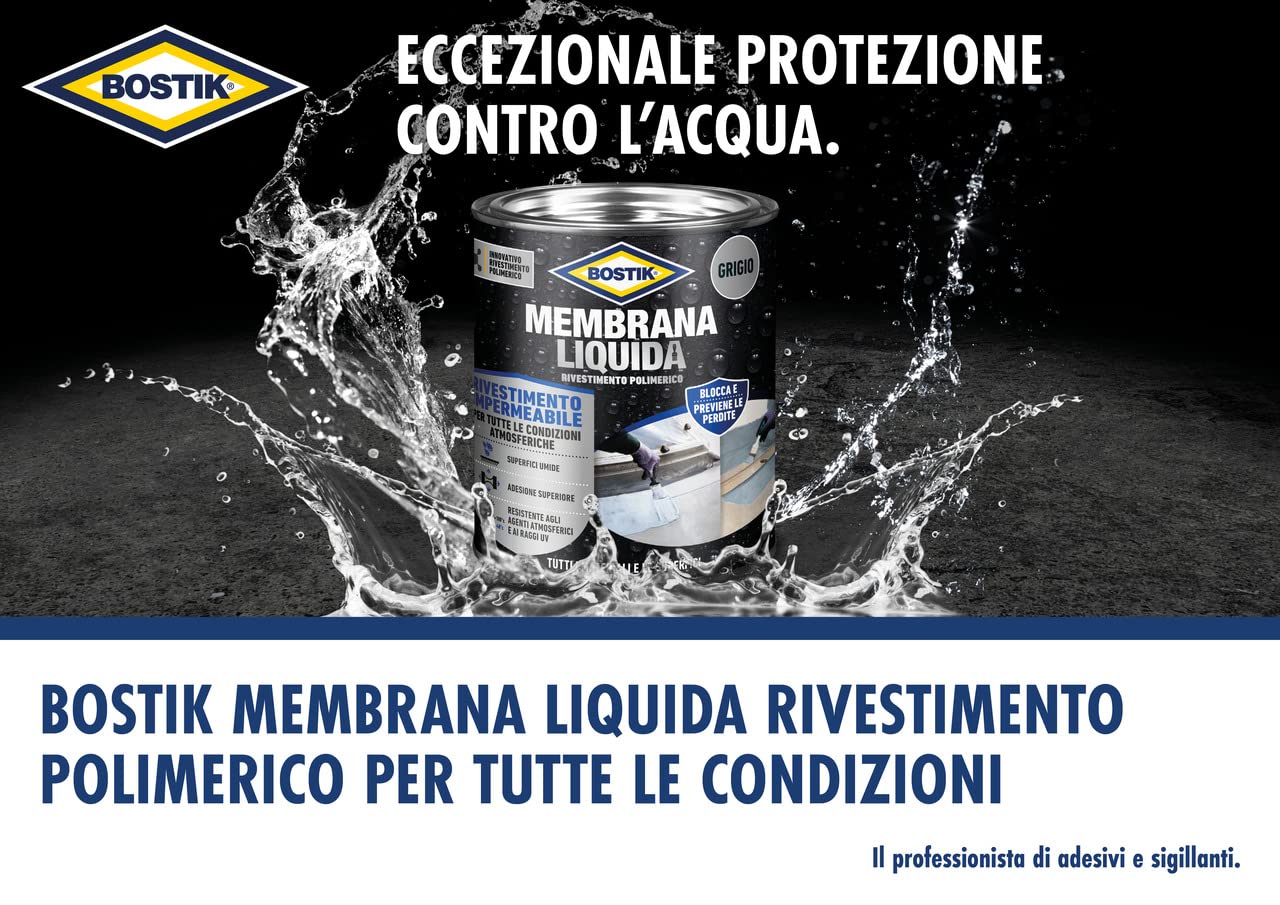 Bostik Membrana Liquida Rivestimento Polimerico impermeabilizzante elastico Bianco Latta 1kg & Membrana Liquida Rivestimento Polimerico impermeabilizzante elastico Grigio Latta 1kg
