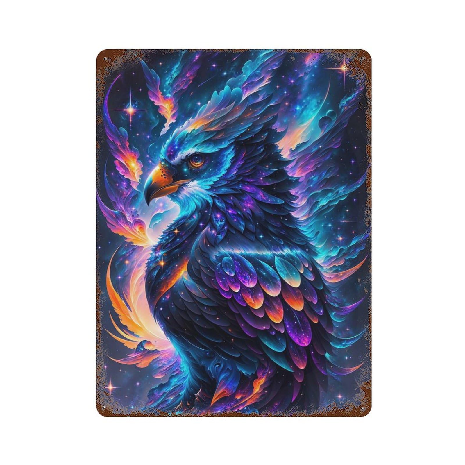 Space Bird Rust Effect Tin Sign 15.7"x11.8", Rustic Home Decor for Garage, Pub Or Kitchen