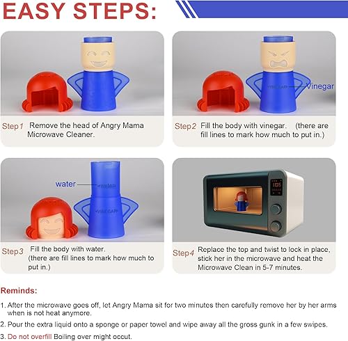 Miniatura 5 de Asltw Angry Mama Limpiador de horno microondas, dispositivo de cocina de vapor de acción rápida, solo tienes que añadir vinagre y agua (azul)