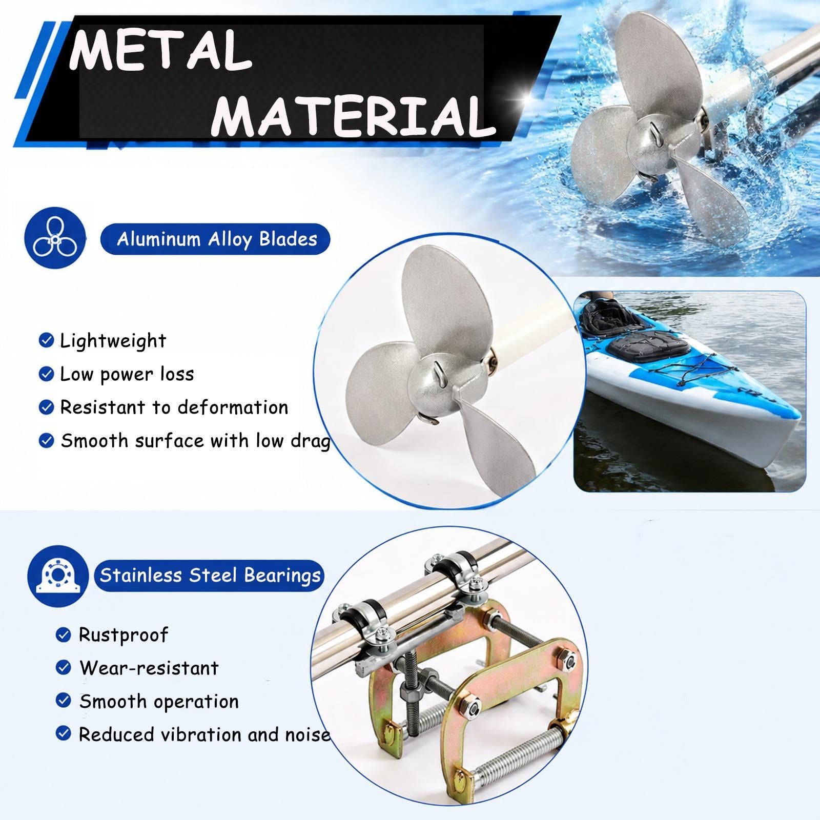 Hélice para Kayak Accionada por Taladro, Hélice Aluminio 3 Palas