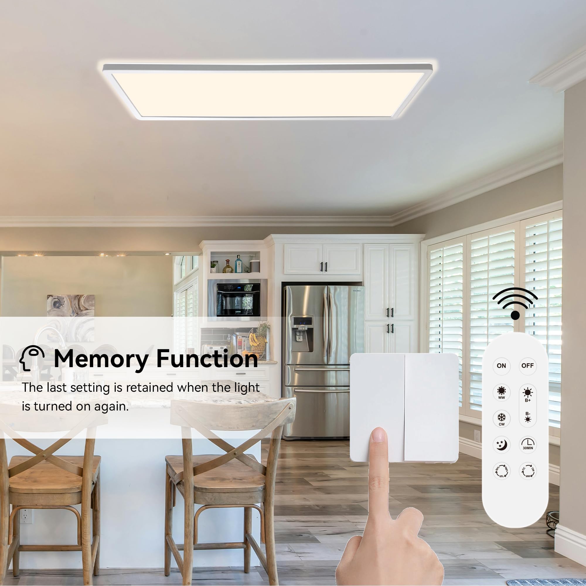 ONDTA Plafón LED Techo 22W 58x20cm 2700K-6500K Regulable Lampara Techo, Moderna Rectangular lámpara de techo con mando a distancia, Panel LED ultrafino IP44 para Dormitorio Cocina Baño Balcón Pasillo
