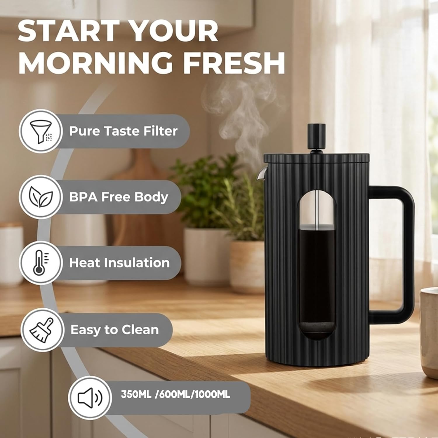 Sivaphe French Press Coffee Maker 12OZ, Heat Resistant Borosilicate Glass Carafe/Tea Maker Coffee Press Frother Brewer (350ml)