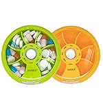 INVODA Weekly Pill Organizer 7 Compartment Rotating Pill Box for Daily Medication & Vitamins - Portable Travel Pill Case Fish Oil Supplements Vitamins Organizer (Green+Orange)