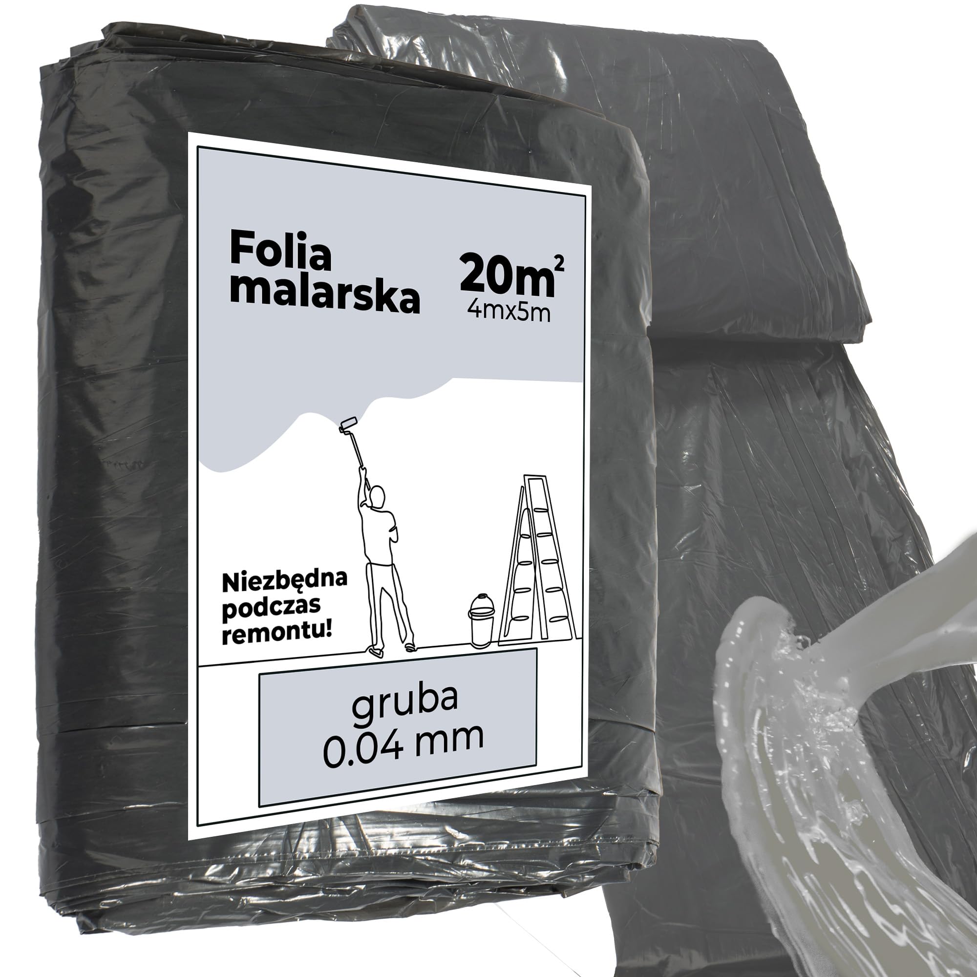 10xFolia Malarska Extra Gruba 0.04mm Na Meble, Podłogi, Okna Ochronna Plandeka do Malowania 4x5m Wytrzymała Folia Osłonowa do Malowania i Remontu Folia Ochronna Czarna 10 Sztuk