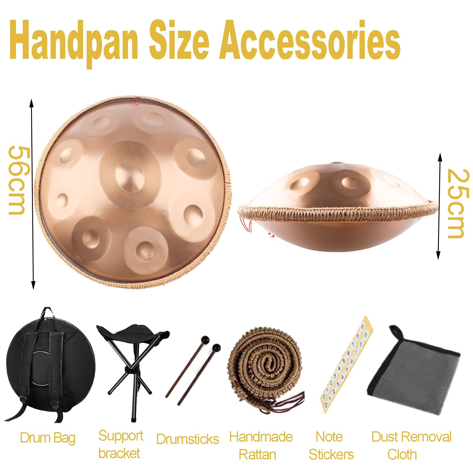 Handpan Drum 10 Töne, 22 Zoll, D-Moll, 440 Hz – Mit Tasche, Ständer, Schlägeln, Für Anfänger & Profis