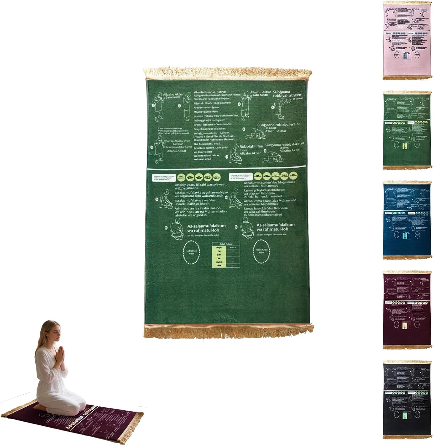 Tapis de priere islamique pour rituel familial et apprentissage de la Salah a la maison