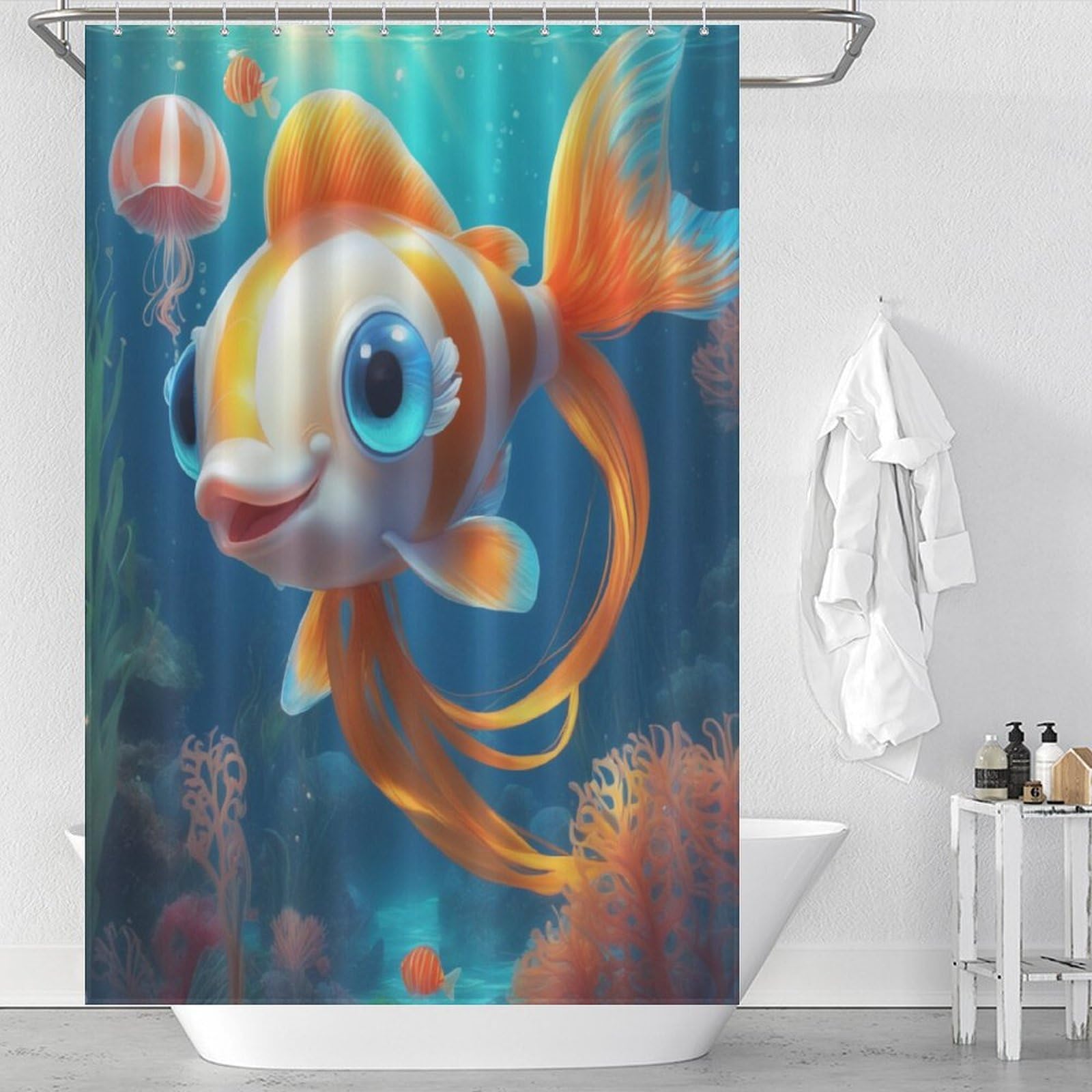 Rideau de douche poisson pour une salle de bain style marin