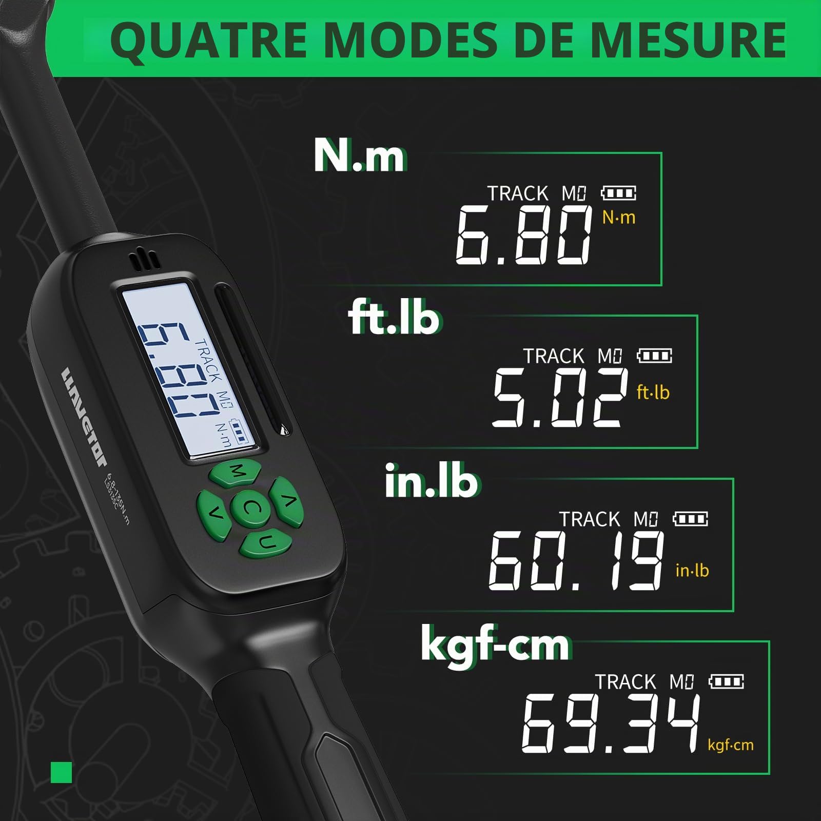 Cle Dynamometrique Electronique 1/2",6,8-135N.m,Clé Dynamométrique Numérique pour Vélo & Moto,Clé à Cliquet Douille,avec Buzzer et Notification Flash LED