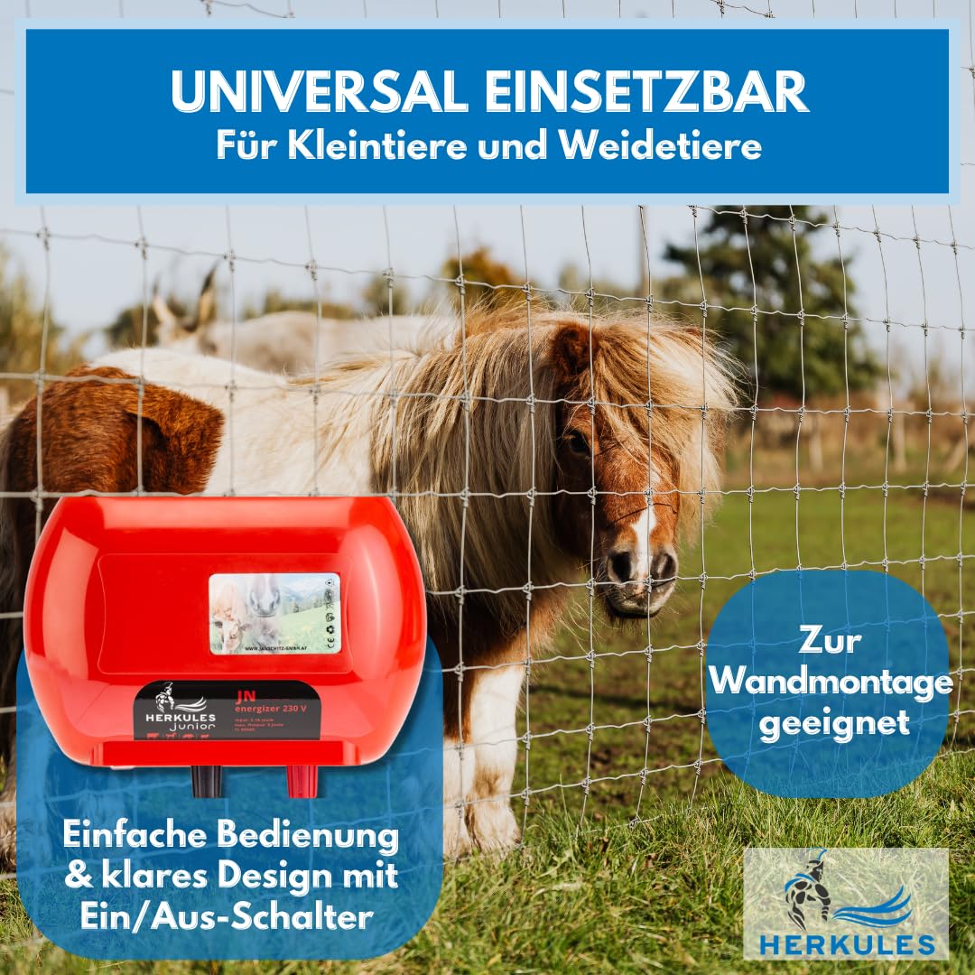 Herkules Weidezaungerät JN 60 - Starkes 230V Netzgerät - Elektrozaungerät für bis zu 2 km Zaun - Weidezaun Stromgerät mit 2200 V Leistung - Robustes und recycelbares Weidegerät