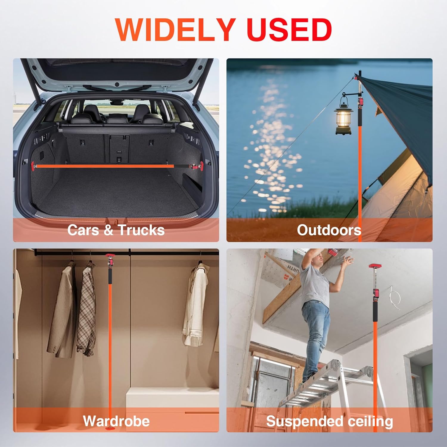 MOETER Adjustable Support Pole, 2 Pack Cabinet Jack Support Pole 57–98 Inch, Quick-Adjust Telescopic Support System with Non-Slip Pads for Cabinet Lift, Drywall, Home Renovation