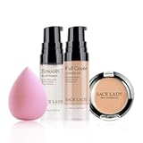 Waterproof Full Coverage Concealer Makeup Kit with Primer Sponge - Matte Liquid Foundation for Face, Eye, and Acne Scar Cover