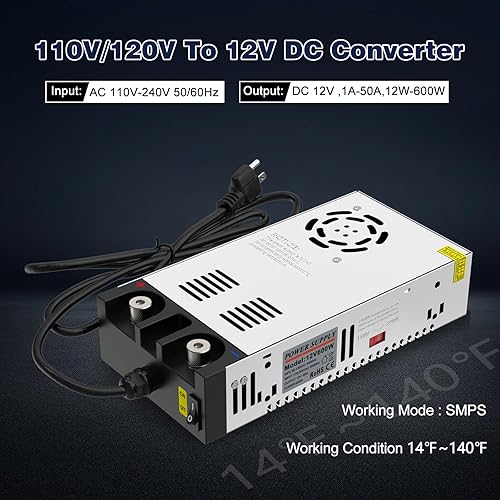 Miniatura 2 de IMAYCC Convertidor de CA a CC 12V SMPS,Convertidor de 110V a 12V CC,Fuente de alimentación de 12 voltios Convertidor de potencia Max 600W 50A DC