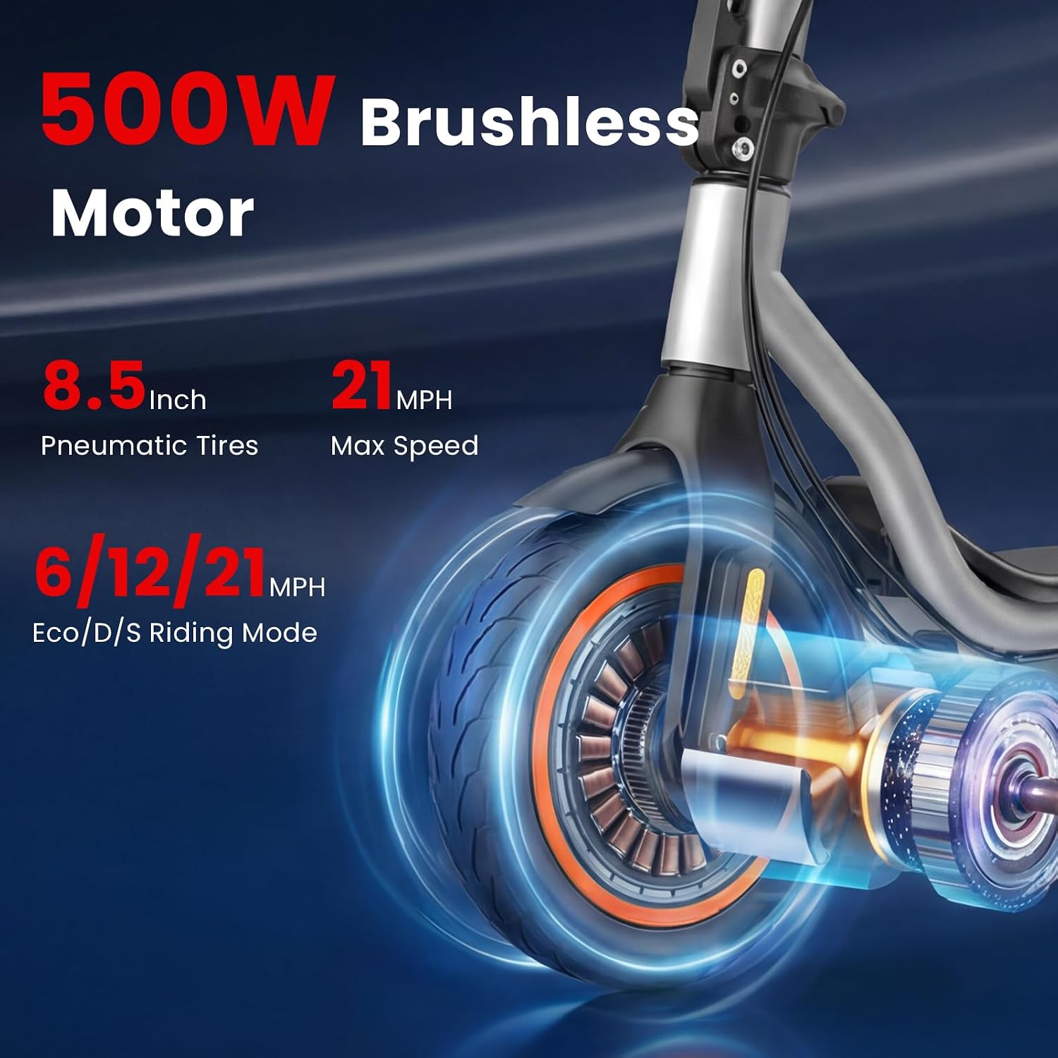 Electric Scooter for Adults & Teens, 500W Peak Motor 21 MPH Peak Speed, 36V Battey Up to 25 Miles Long Range, 8.5" Tires Lightweight & Fast Foldable E Scooter thumbnail