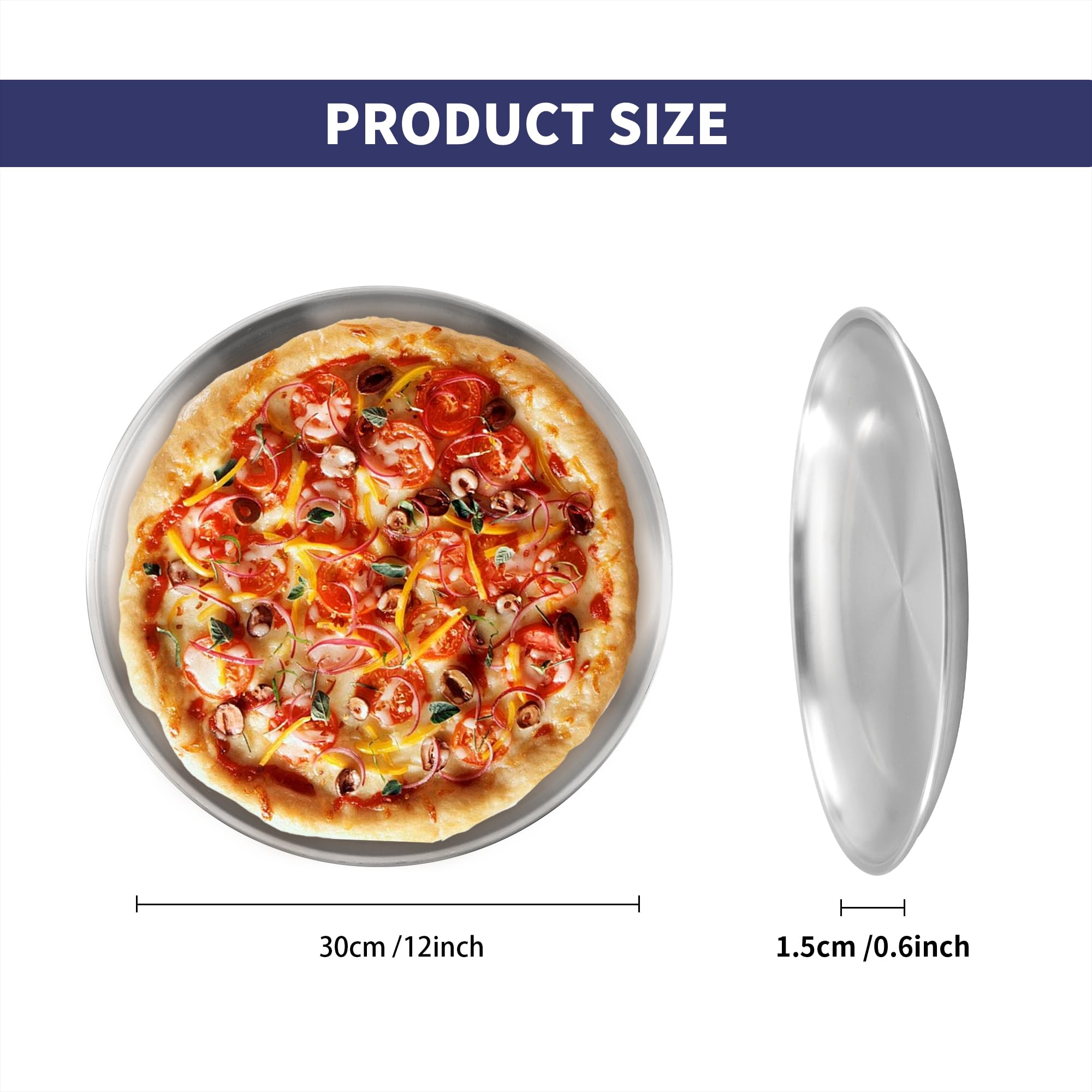 Paquete de 10 bandejas de pizza de acero inoxidable de 12 pulgadas, antiadherentes para hornear, bandejas redondas para hornear pizza a granel