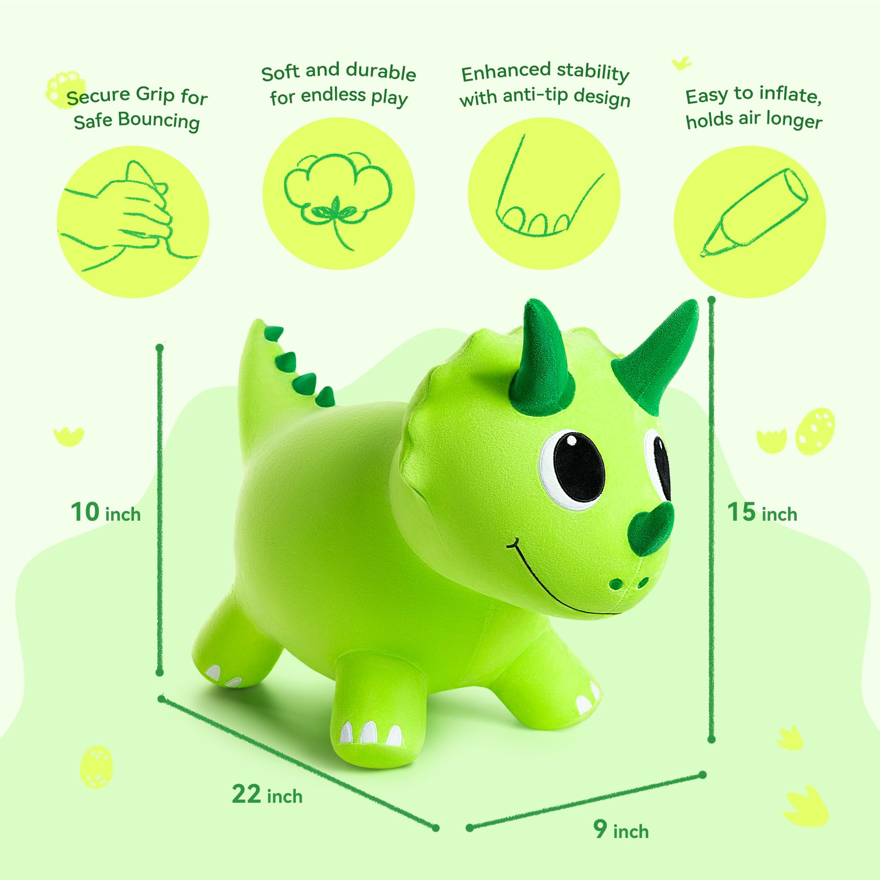INPODAK Animal Saltarín,Salta Dinosaurio,Animal de Salto,Caballo Saltarín,Salta Animales Hinchable para Niños Salta,Regalos de cumpleaños y Navidad saltarines para niños de 1 a 6 años