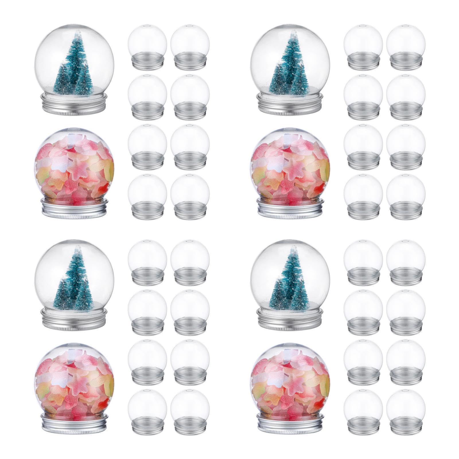 Homoyoyo 40Pcs Snow Globe Jar 2.75X2.36X2.36Inch DIY Party Favor Dome Clear Snow Earth PET Dome Christmas for Boys Girls Mini Screw Off Cap Waters