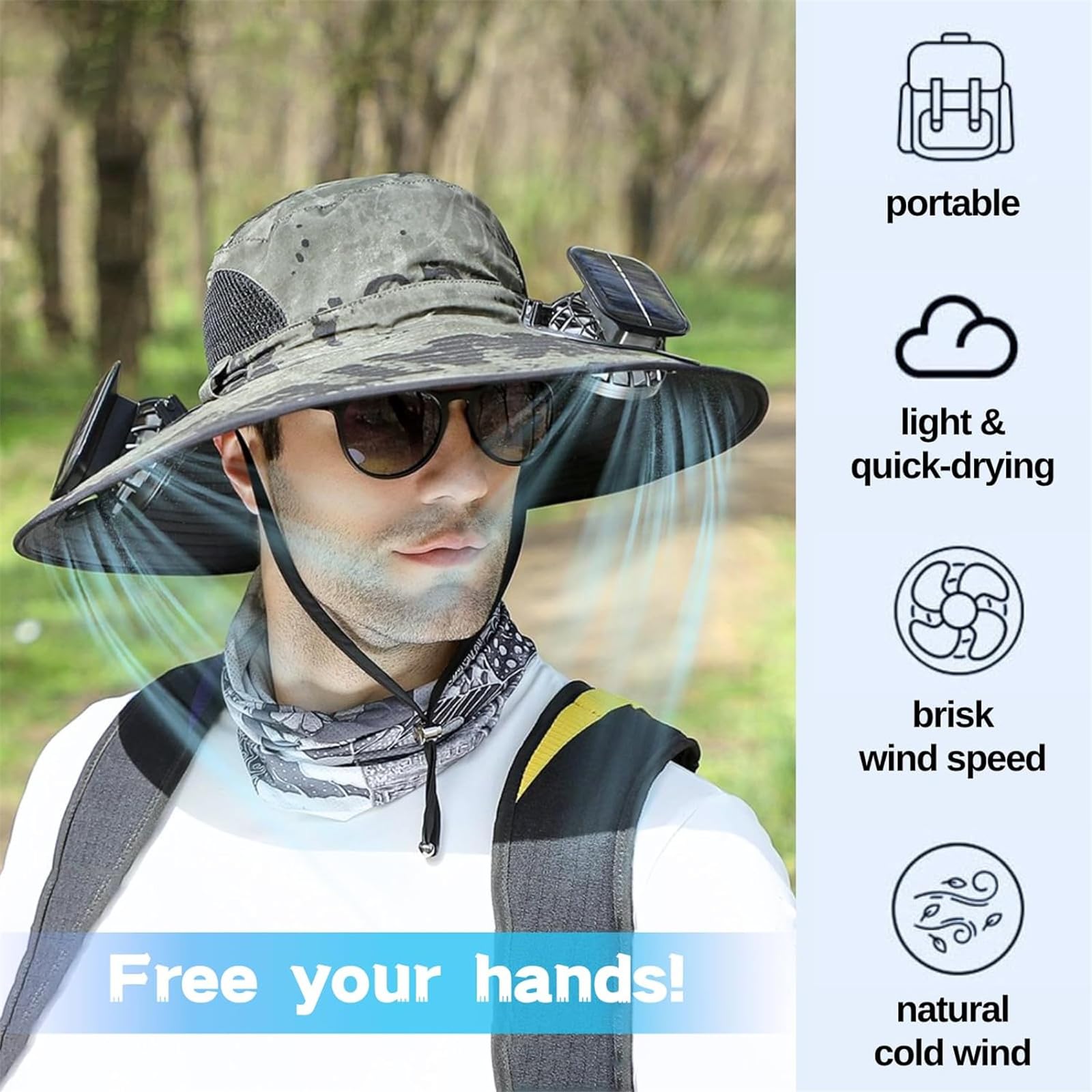 Sombreros de ala ancha para hombre y mujer, con 2 ventiladores solares, impermeables, transpirables, para pesca al aire libre, senderismo, camping