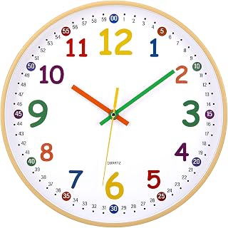 ACCSHINE Kinder Wanduhr Lautlos 30cm Bunt Zahlen Lernuhr