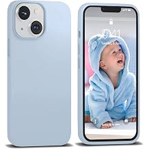 Icesword Slim Soft Anti-Scratch Protective Case for iPhone 15 Plus, Liquid Silicone with Pastel Blue Light, 6.7 inch, [Shockproof]