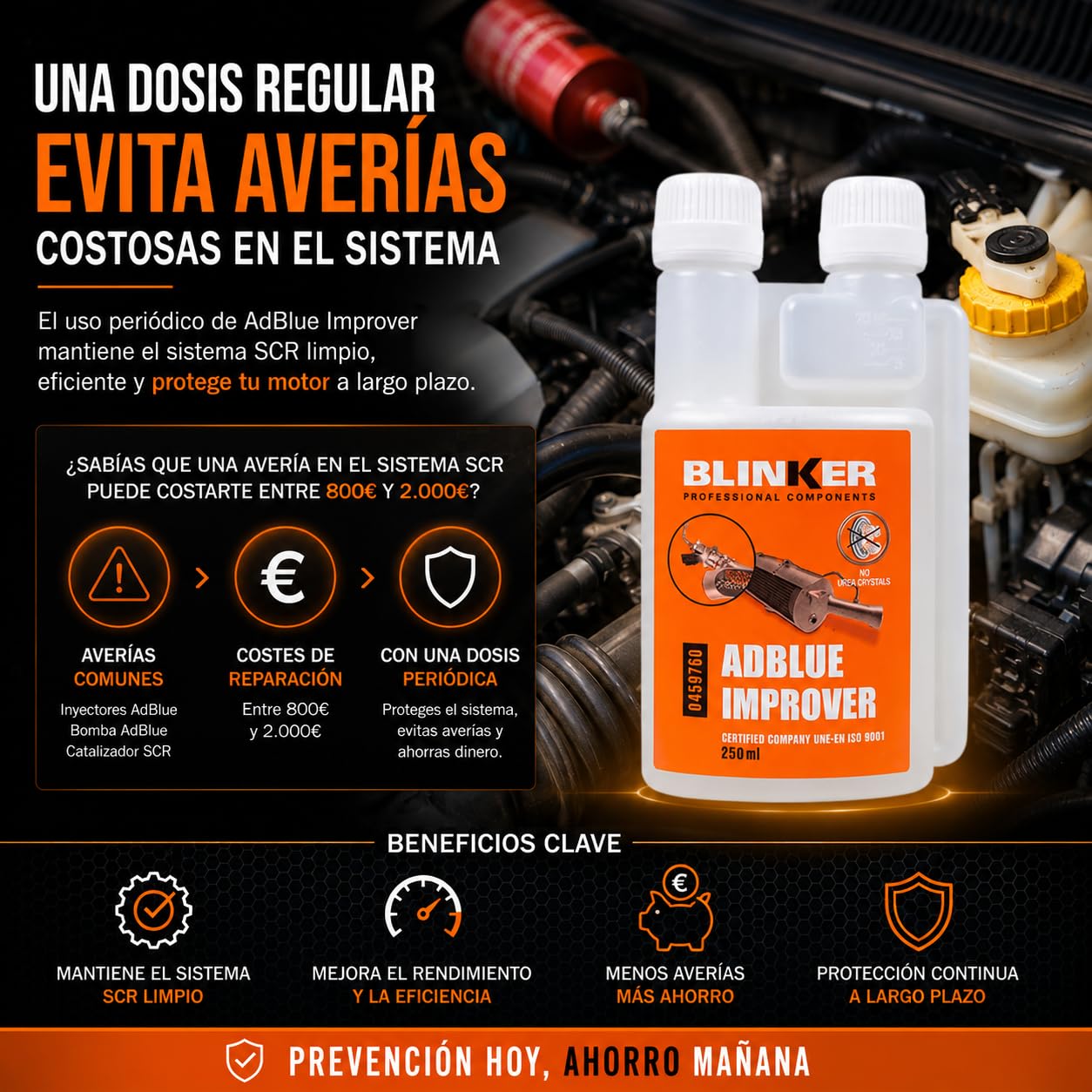 Blinker Adblue Improver, anti cristallisant Adblue, additif moteur diesel Adblue, nettoyant injecteur Adblue, 250 ml (= 120 L d'Adblue)