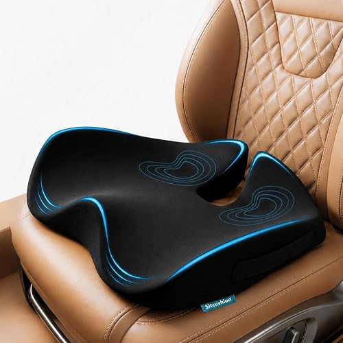 Memory Foam Car Seat Cushion for Back Pain Relief – 2025 Upgraded Car Cushions for Driving & Tailbone Pain. Non-Slip Pressure Relief Seat Pad for Truck Driver Essentials with Extra Cover (Black)