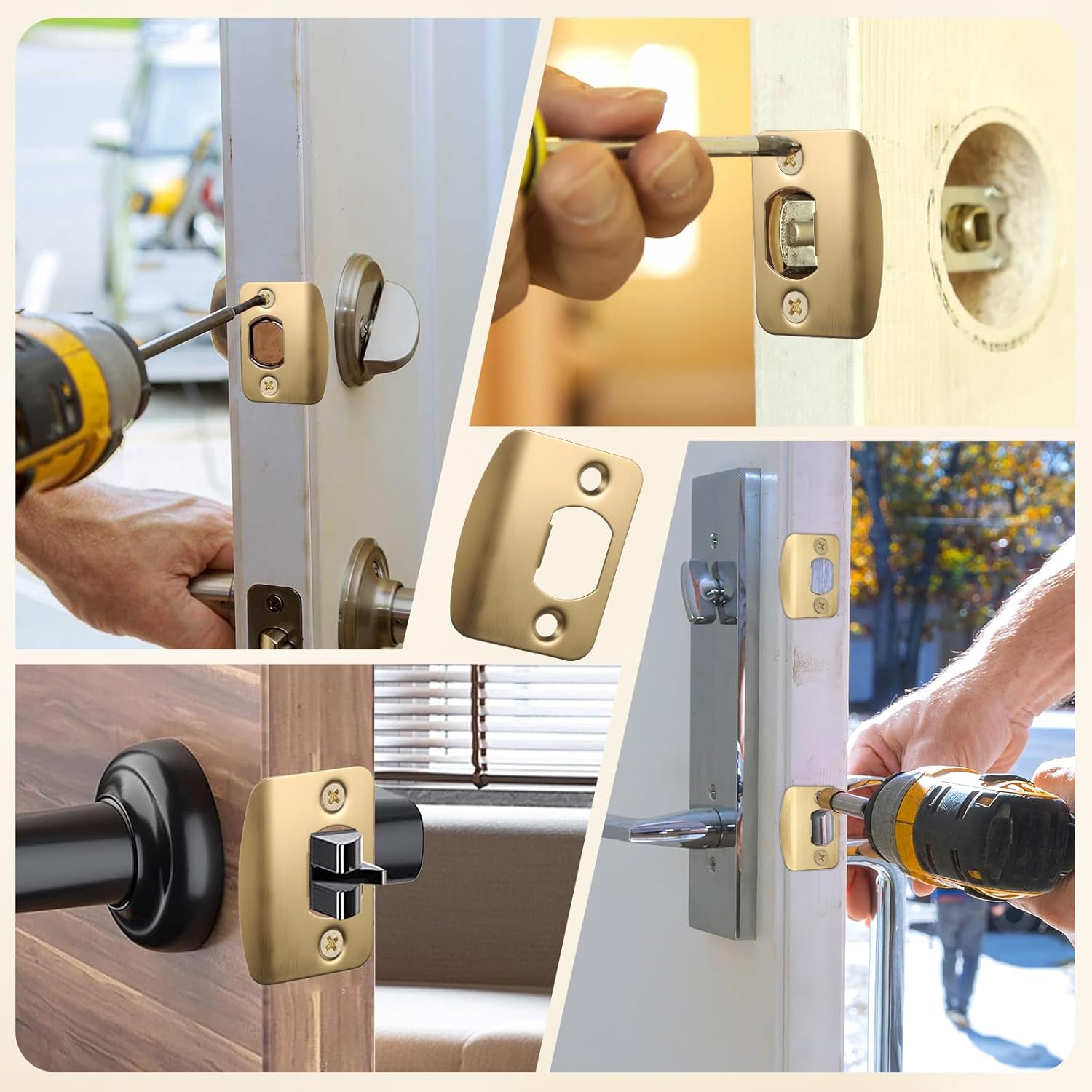 Standard Door Latch Strike Plates with Repair Kits Stainless Steel Door Lock Strike Plates Gold Security Doors Lock Latch Reinforcement Plate Doors Latches Restorer Reinforcement Plate