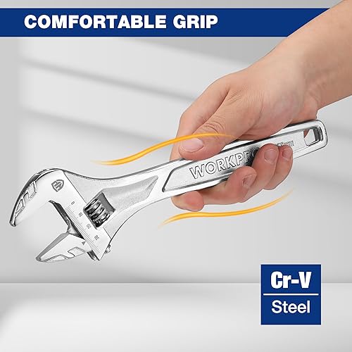 Miniatura 2 de WORKPRO Llave ajustable, llave de alta resistencia de 10 pulgadas con escala métricaen pulgadas, acero Cr-V premium, cromado