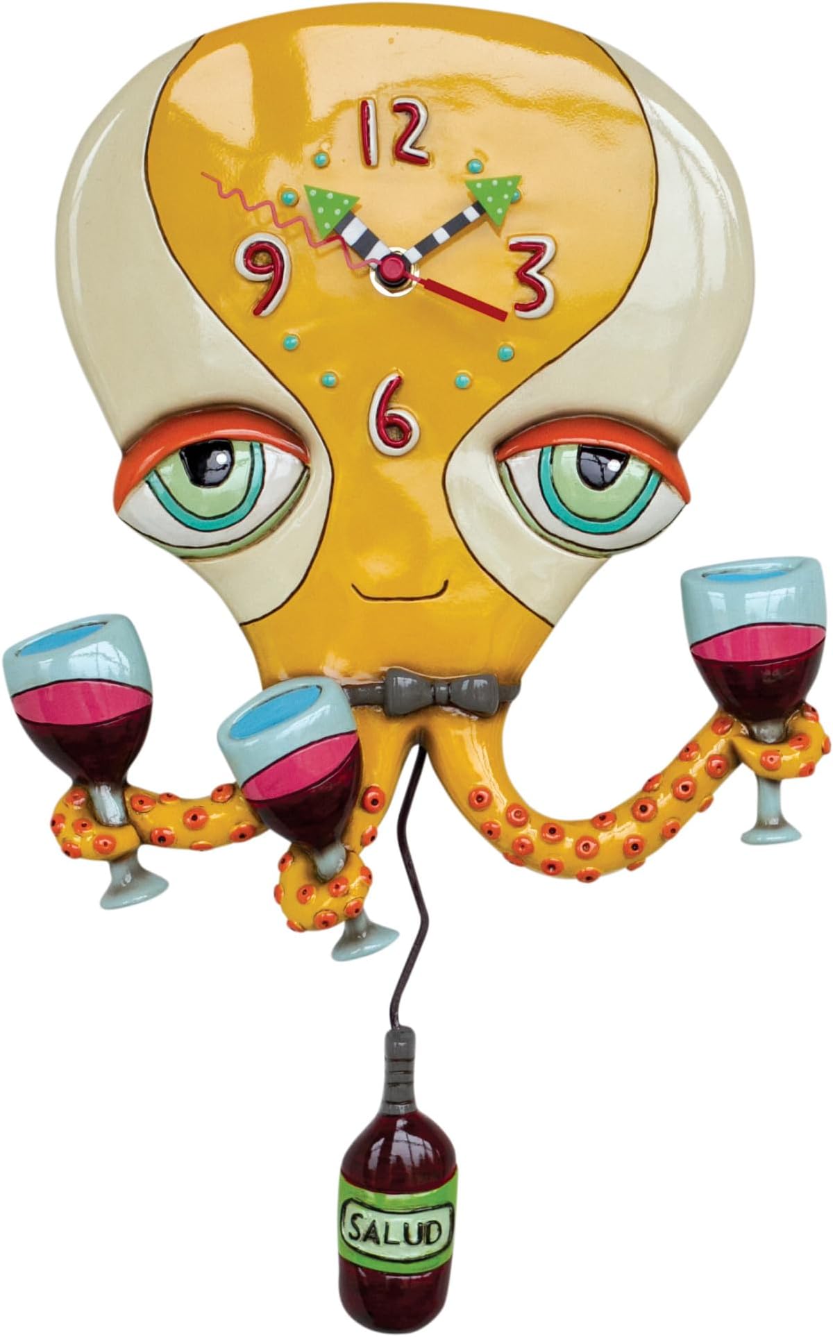 Happy Hour Octopus Hand Painted Pendulum Wall Clock