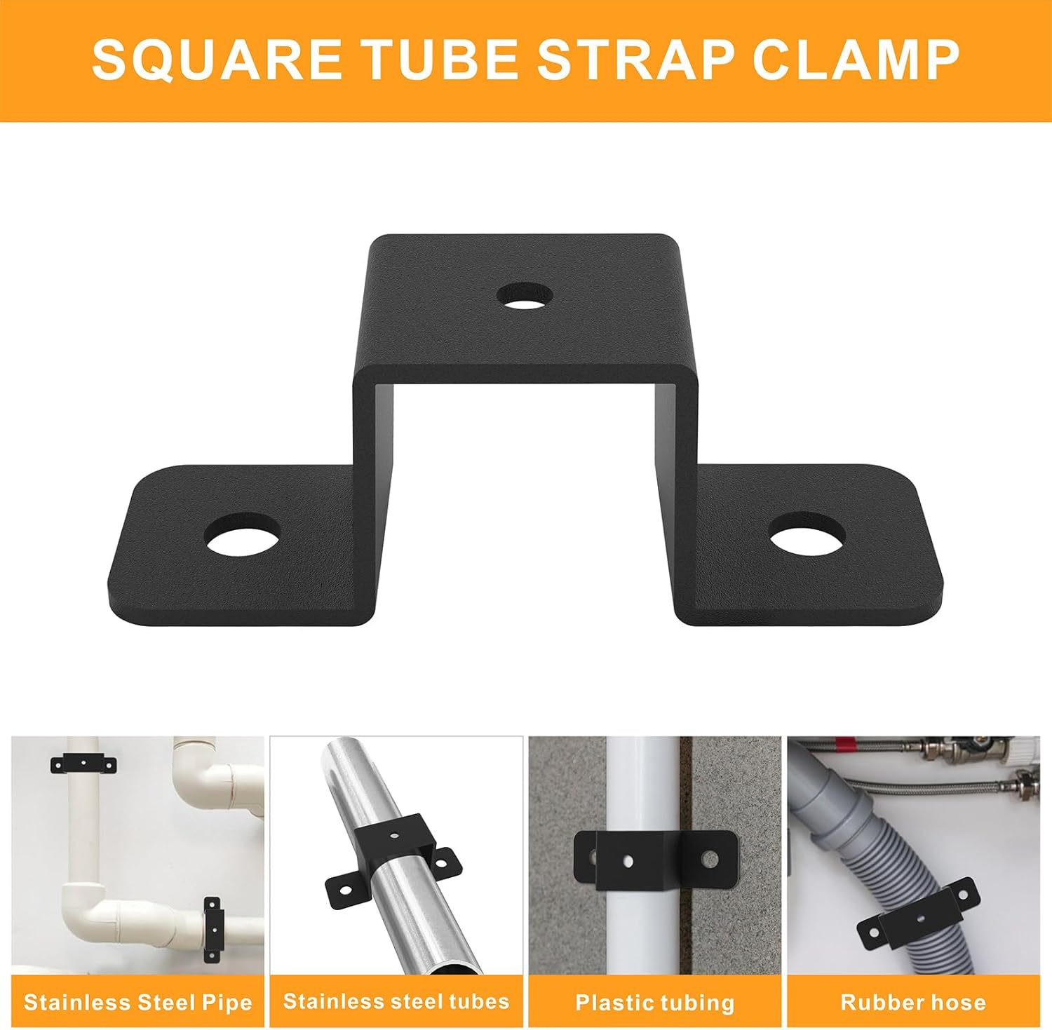 8Pcs Square Pipe Clamp, Black Strap Post Ties Brackets, U Shaped Connector Bracket, Wood Deck Fence Post Tie for Water Pipes, Balcony Railing, Stairs Railing