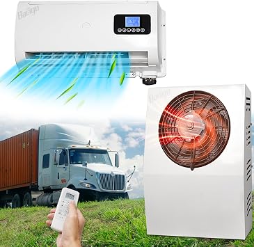 24V Air Conditioner Split Truck Parking AC Unit, 24 Volt DC Inverter Air Conditioner Auto Swing, 10000 BTU Quiet Fast Cooling for Semi-Truck, Bulldozer, Crane, Tractor, Excavator