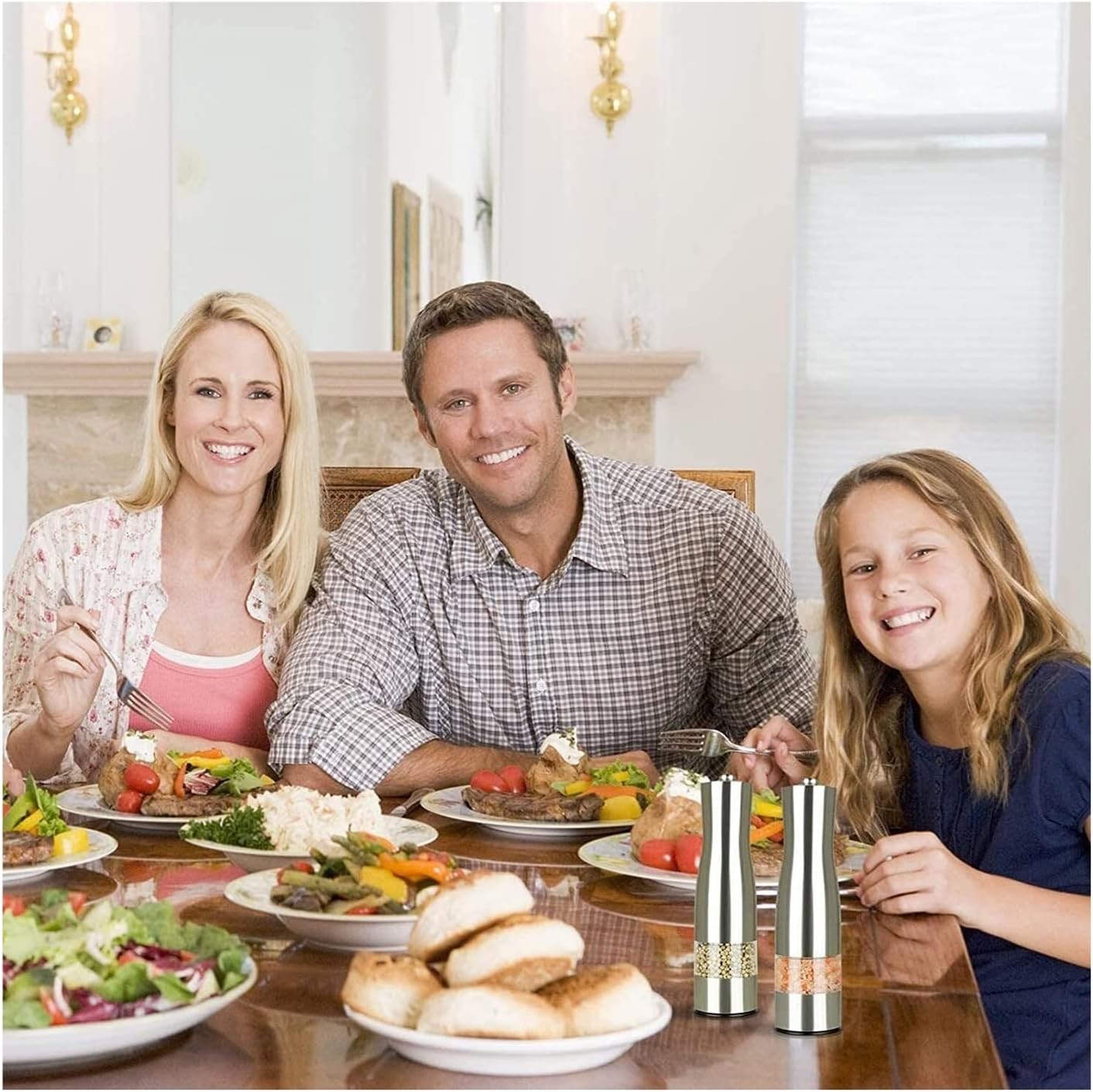 Refillable Pepper Mill Salt And Pepper Grinder, Electric Salt And Pepper Grinder Set, Electric Salt Grinder Stainless Steel Salt Peppercorn Shakers, 20.5*5.5cm, Silver