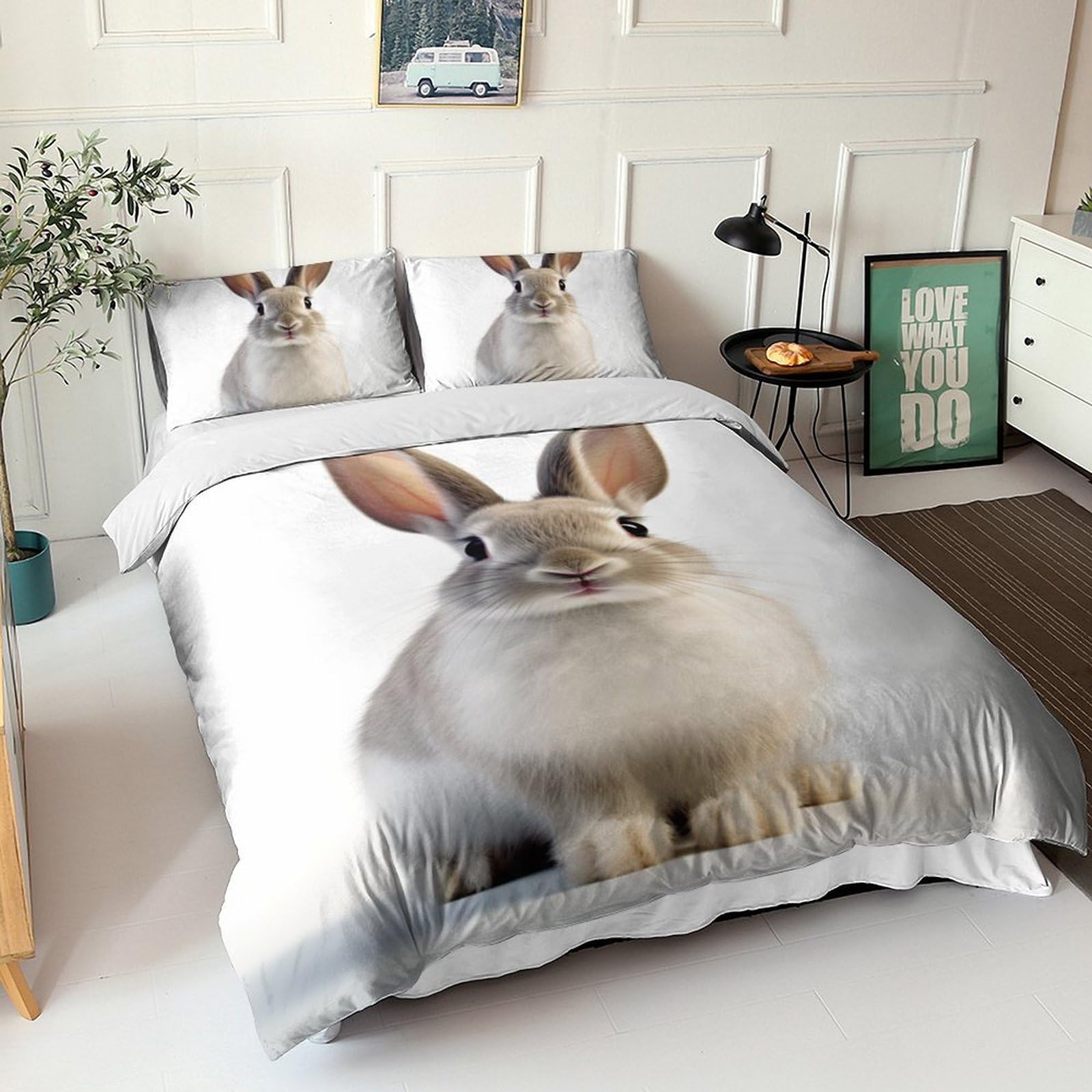 Housse de couette lapin parure lit king size imprimé faune 3D