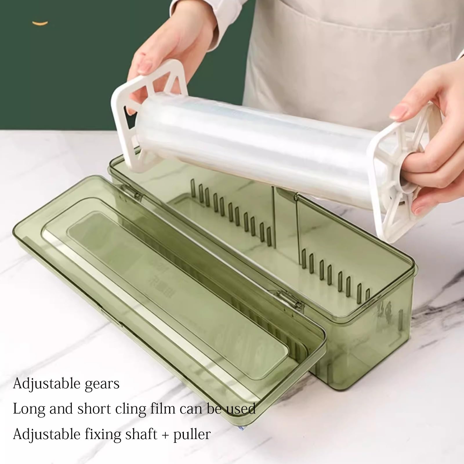 Dispensador De Envolturas De Plástico con Cortador, Cortador Ajustable Reutilizable De Film Transparente Apto para Supermercados, Cocinas, Envasado De Frutas Y Verduras(A+Plastic Wrap 300m)