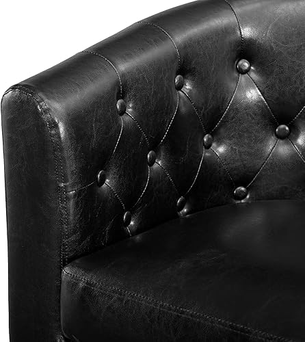 Miniatura 8 de Emma - Silla decorativa de piel sintética copetuda con botones, sofá moderno de mediados de siglo, cómodo sillón, sillas de barril para dormitorio,