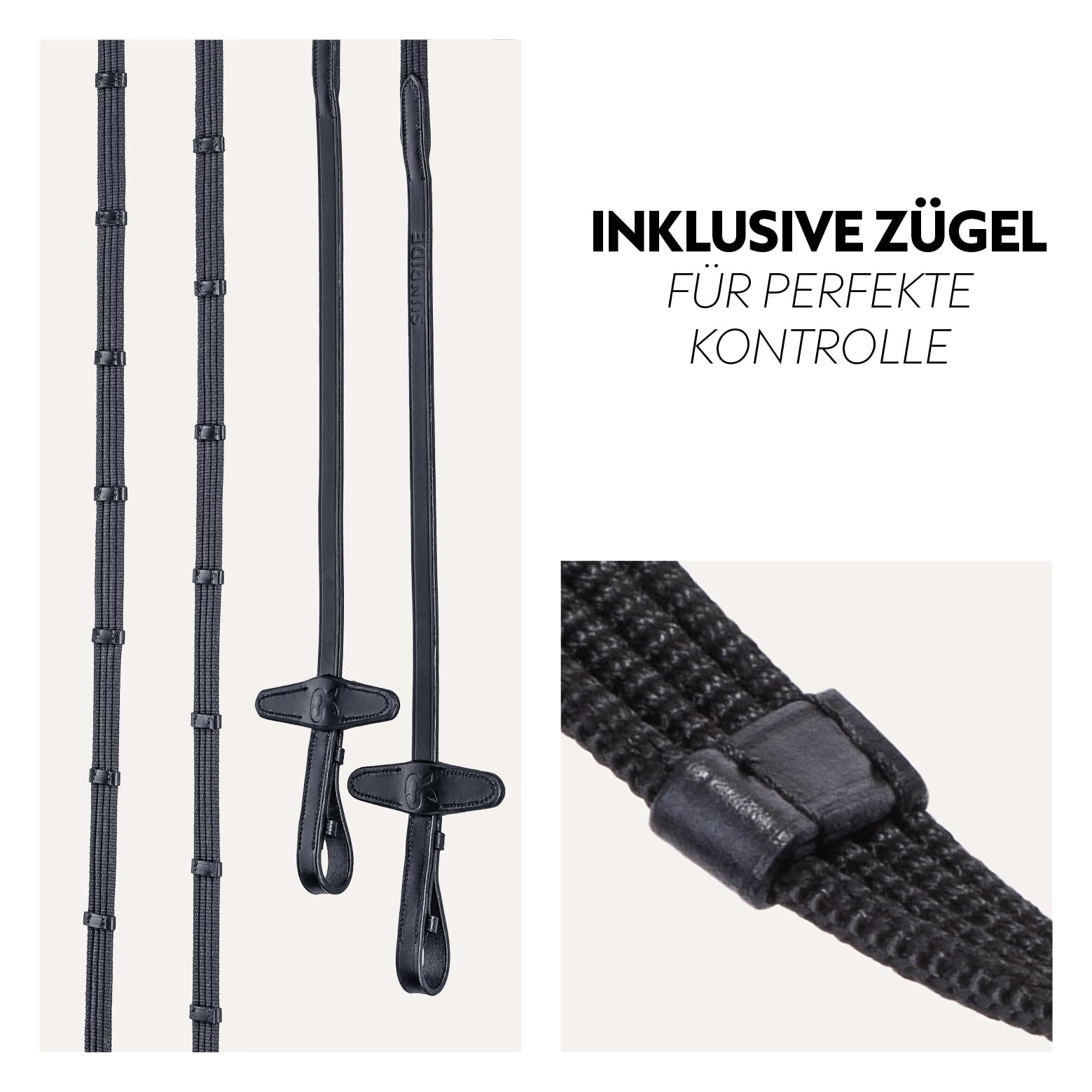 SUNRIDE cabezada Mexicana para Caballo (Acapulco) con riendas – Cuero Genuino Suave – anatómica, Ajustable – Acolchado Extra – con Borrego – Hecha a Mano – Acero Inoxidable (Full, Negro)