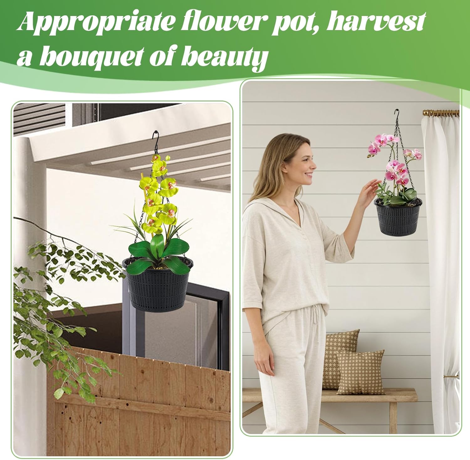 4 Packs Orchid Hanging Planter with Hangers 8.3 Diameter Orchid Hanging Planter with Hangers Plastic Plant Hanger Orchid Basket with Chain for Indoor or Outdoor Including 4pcs Adjustable Chains