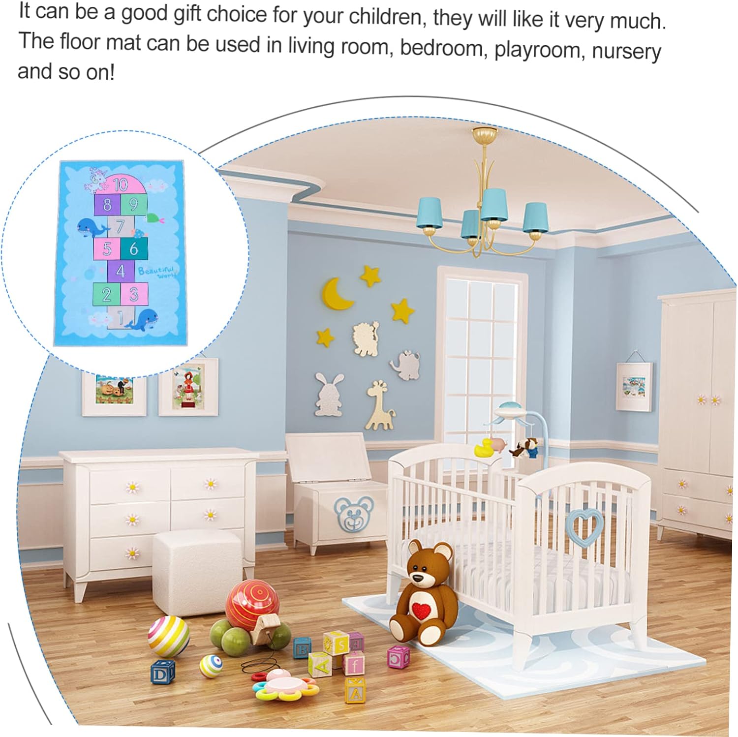 Boy Girl's Play Mat Extra Soft Carpet for Boy Girl Educational Design Non-Slip Crawling Rug for Nursery and Playroom Decor