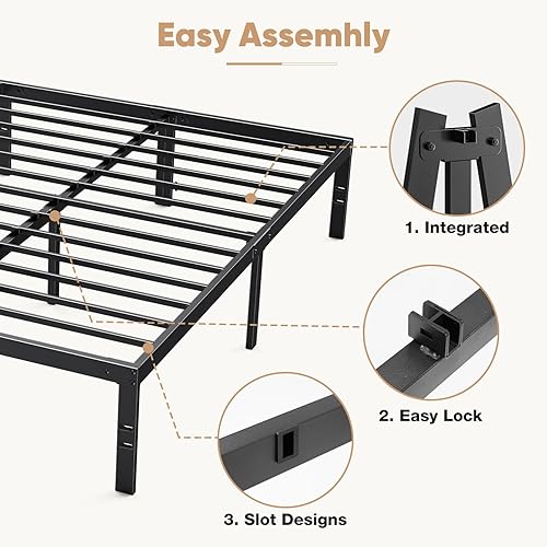 Miniatura 22 de DUMOS Base de cama de tamaño individual – Base de colchón de plataforma de metal con soporte de listones de acero, no necesita somier, espacio de