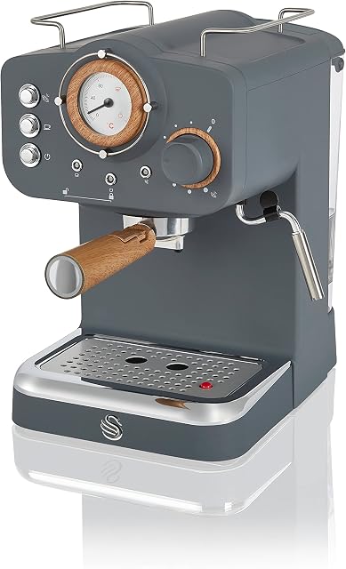 Swan Espresso Machine, 15 Bars of Pressure, Milk Frother, 1.2 Litre Tank, Scandi Style, SK22110GRYN, Nordic Grey, 1100W