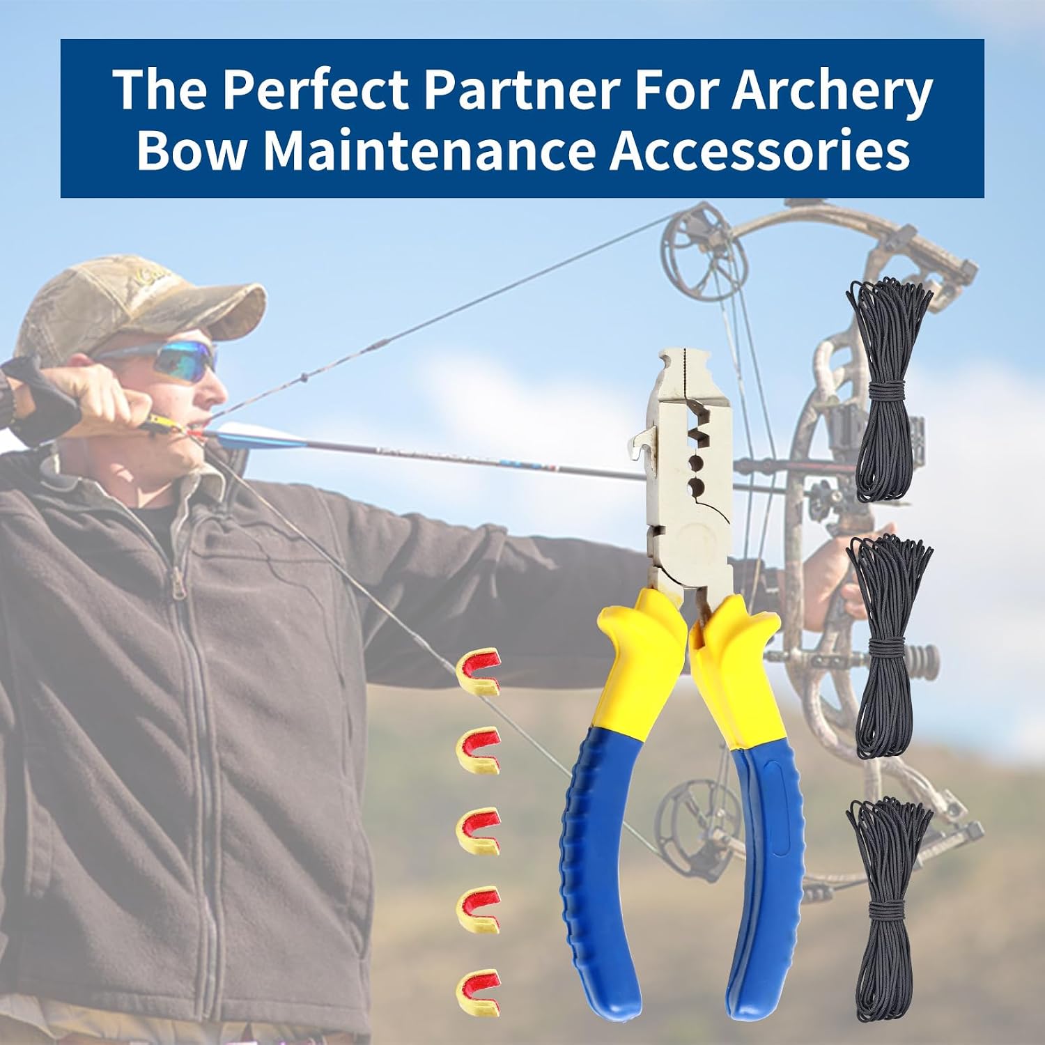 SPG Archery D Loop Plier - Archery Nocking Point Plier Set with D Loop Material Archery Nock Points for Compound and Recurve Bow Turning and Installation Bowstring Maintenance Kit