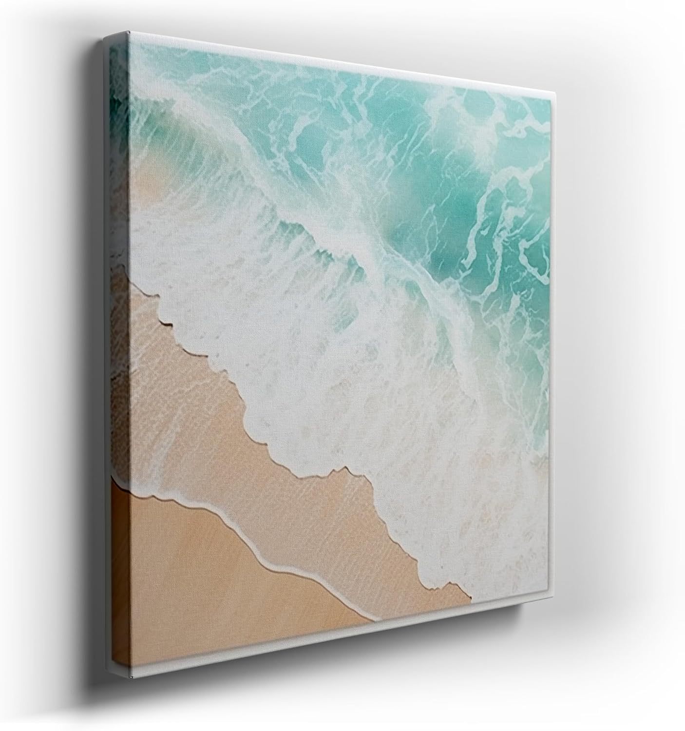 Canvas for Living room. Serenity by the Shore: A Tranquil Beach Oasis Captured in Square Splendor, 27 x 18 inch Canvas Wall Art - Contemporary Masterpieces - Modern Home Decor
