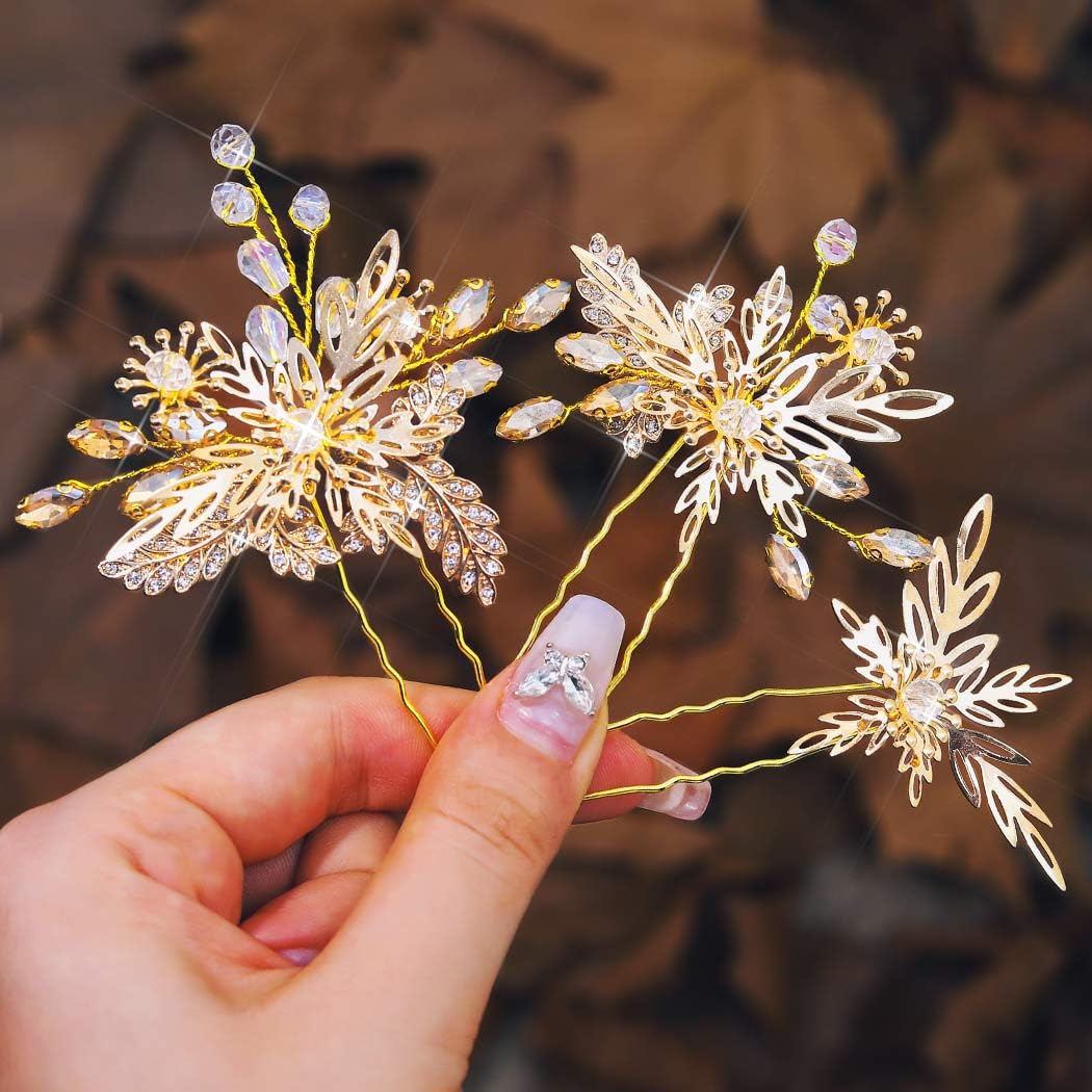 Casdre Wedding Hair Pins - Gold Rhinestone Bridal Accessories
