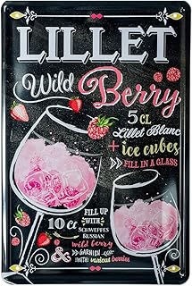 Lillet Wild Berry Cocktail Rezept Blechschild - Retro Deko Schild - Metallschild zur Dekoration von Küche Beach Bar Pub Kellerbar Lounge Kneipe - Anleitung zum Longdrink Mixen - 20x30cm