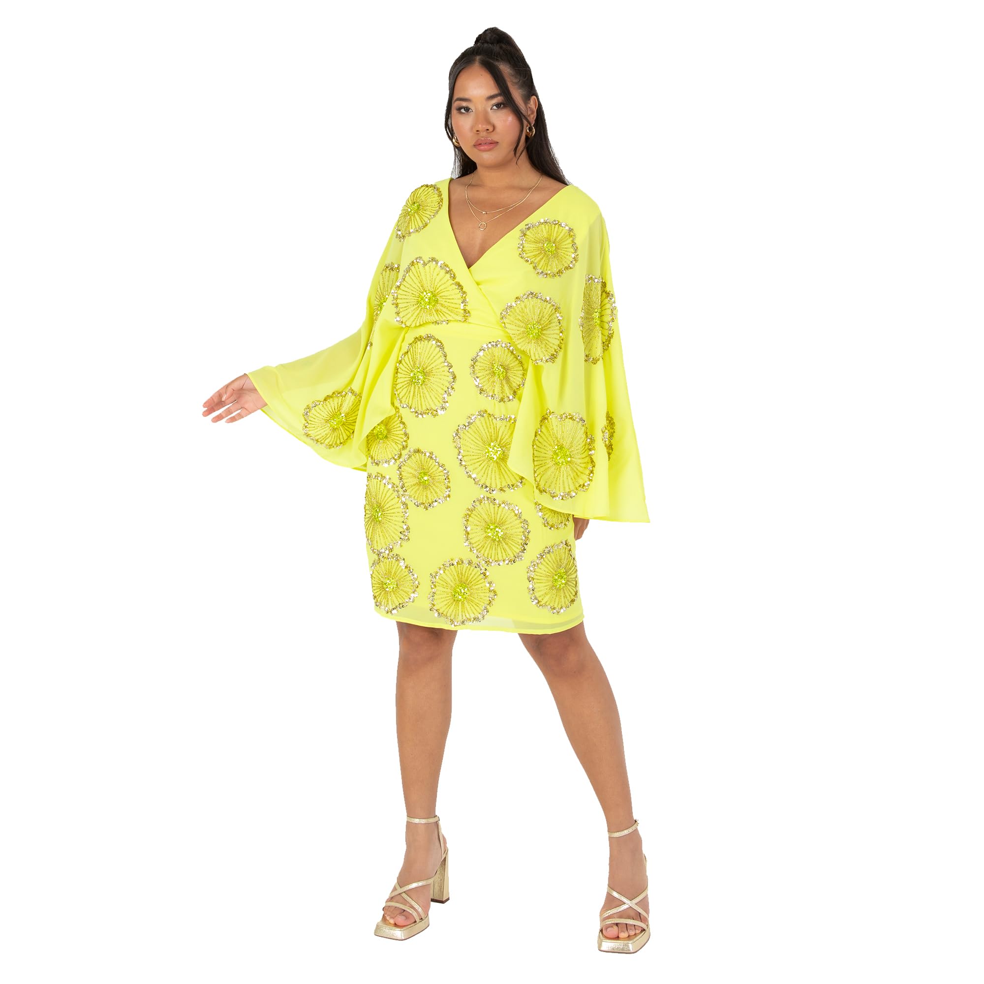 Robe midi col V plongeant Maya Deluxe avec manches cape et buste fleuri - 7