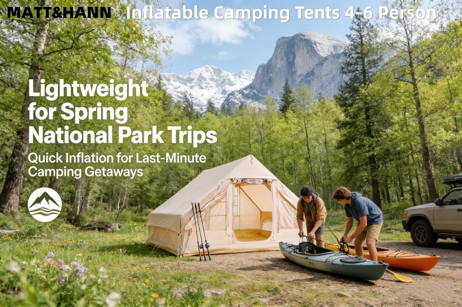 4-6 Person Inflatable Tent - 5 Min Easy Setup, Waterproof Oxford, Mosquito Net | Portable Camping Tent for Family Trips, Festivals & Stargazing