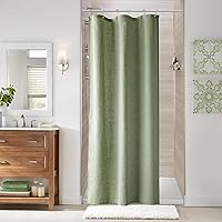 Vista 124 de Naturoom cortina de ducha de 36 pulgadas - cortina de ducha estrecha para espacio pequeño, de medio tamaño, de lino verde ultra gruesa, juego