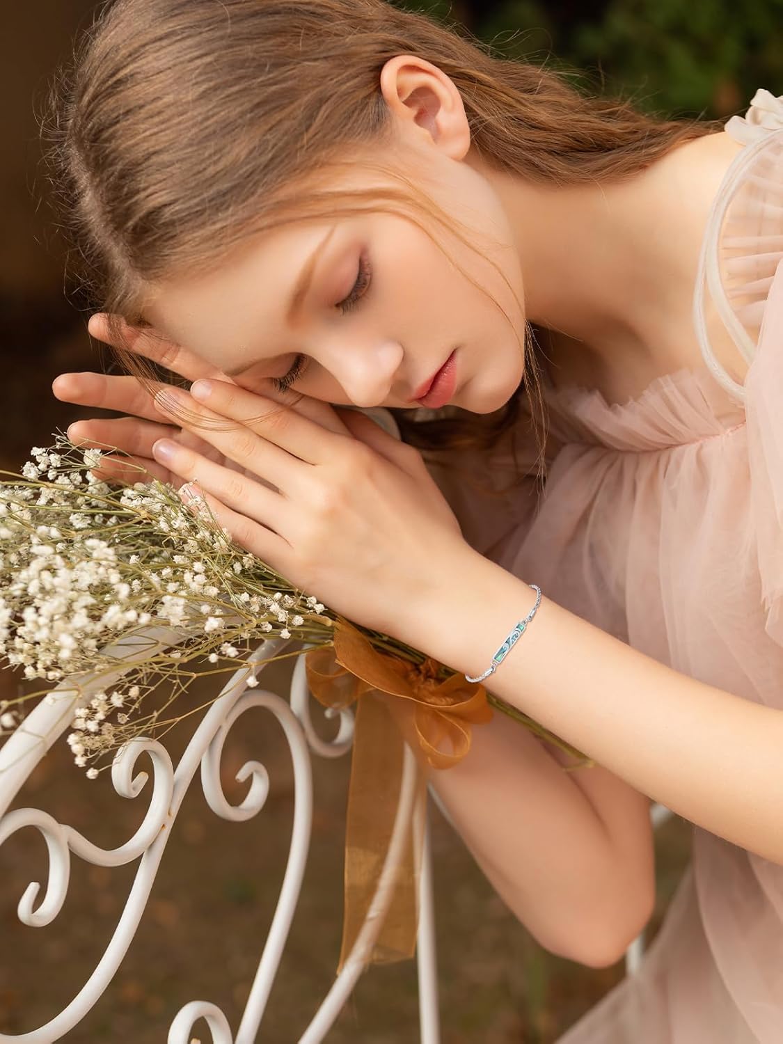 Waves/Tree of Life/Mushrooms/Moon Phase/Butterfly/Hummingbird Bracelet/Anklet 925 Sterling Silver Adjustable Abalone Shell Bar Bracelet/Anklet Summer Jewelry Gifts for Women - Image 4