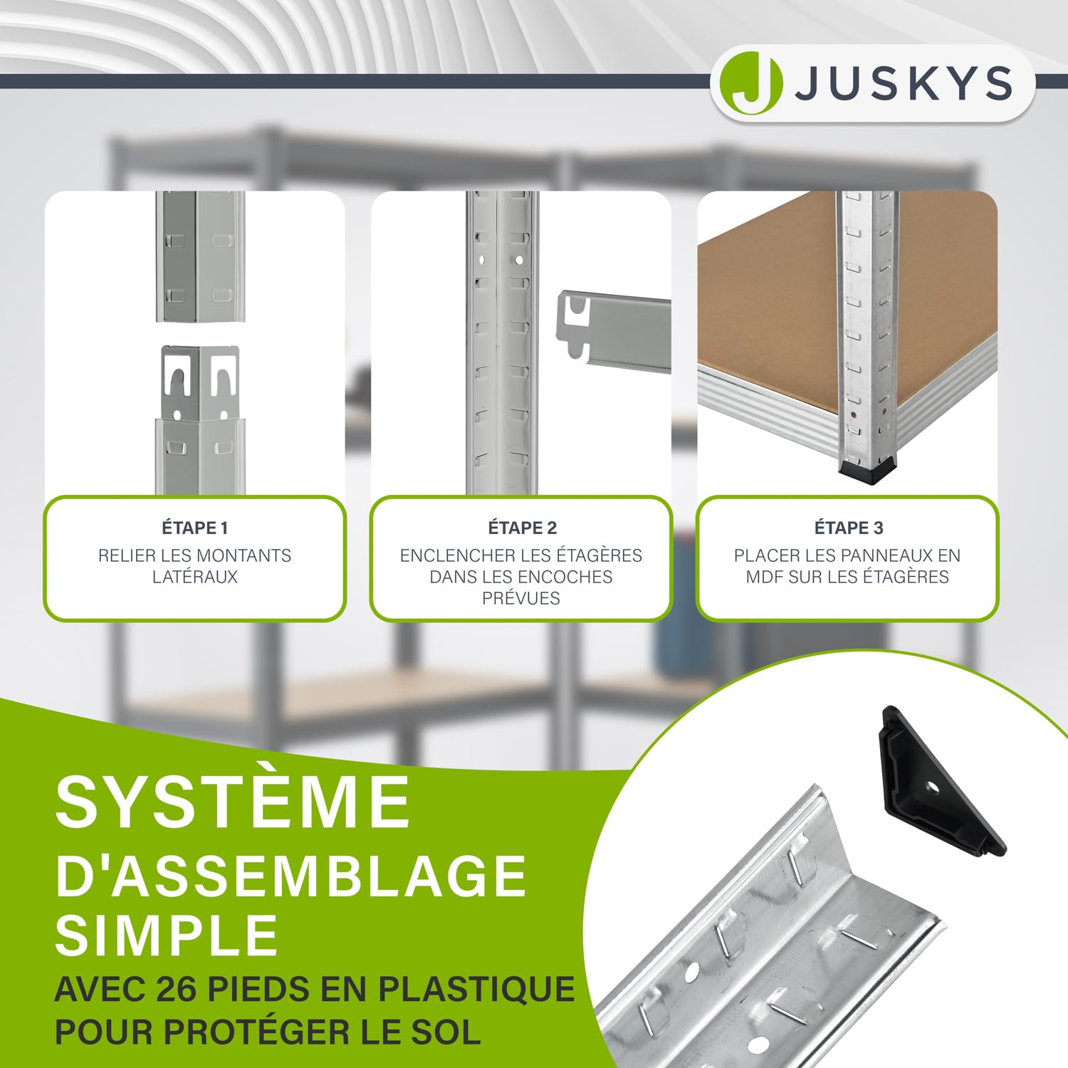 Juskys système de 3 étagères Easy | 1 étagère d'angle et 2 étagères de Stockage | 12 Planches en Bois MDF | 960 kg | Étagère emboîtable pour Charges Lourdes